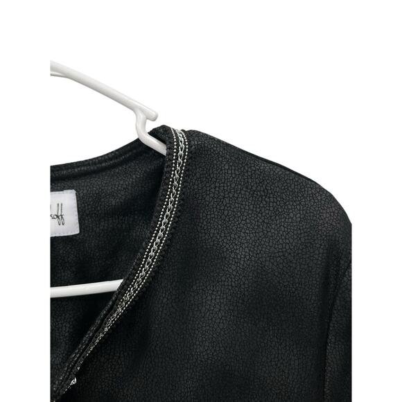 Joseph Ribkoff Jacket Leather Look Chain Bead Detail Black Silver Size 10 - Picture 4 of 13